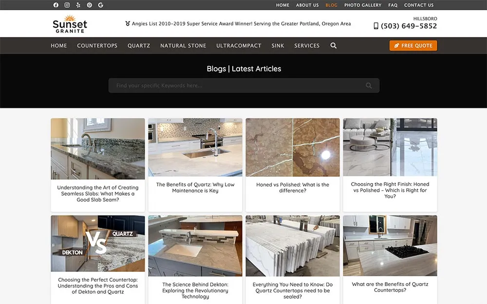 Revamp the website of Sunset Granite, a trusted company that offers countertop services in Portland, Oregon, USA.